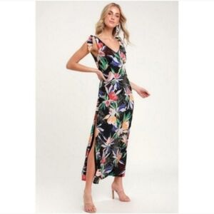 Lulus Multi Floral Black Maxi Dress